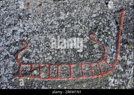 Rock drawing, Madsebakke, Allinge, Bornholm, Denmark Stock Photo