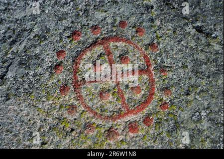 Rock drawing, Madsebakke, Allinge, Bornholm, Denmark Stock Photo