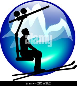 ski lift sign or button for web or print Stock Vector