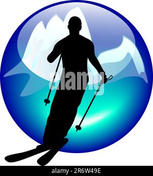 ski and slalom sign or button for web or print Stock Vector