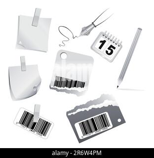 Collection of detailed 3D Office Icon with shadows Stock Vector