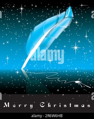 christmas concept with blue feather / vector design / greeting card - easy to edit vector EPS file Stock Vector