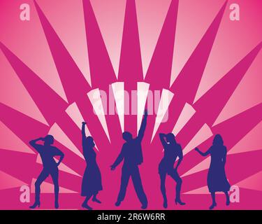 vector illustration of an abstract background with dancing people silhouettes Stock Vector
