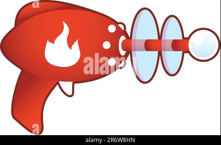 Campfire or fire icon on laser raygun vector illustration in retro 1950's style. Stock Vector