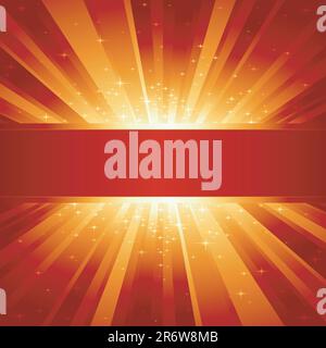 Red golden light burst with sparkling stars and space for your message. 1 linear gradient, 7 global colors for easy change of color scheme. Artwork... Stock Vector