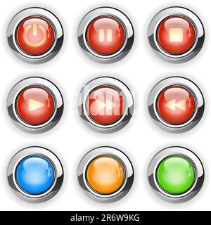 Vector illustration of round media player buttons set Stock Vector