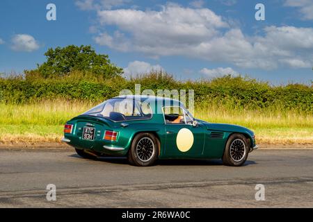 1970 70s seventies Green Blackpool built TVR roadster at the Classic & Performance Motor Show at Hoghton Tower, Preston UK Stock Photo
