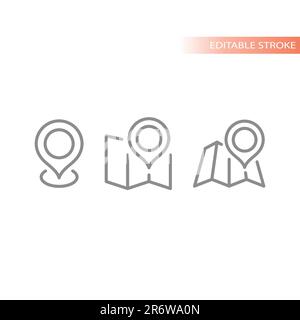 Location pin and map line vector icon set. Address outline symbol. Stock Vector