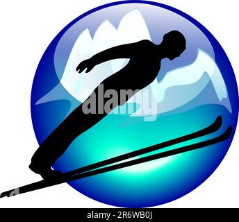 ski jump sign or button for web or print Stock Vector