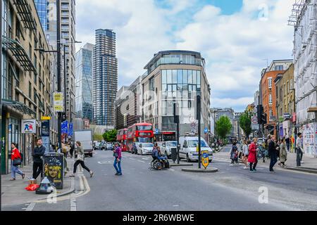 Bethnal Road and junction of Brick Lane, Shoreditch, London Stock Photo