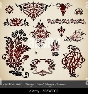collection of vintage floral ornaments and design elements Stock Vector
