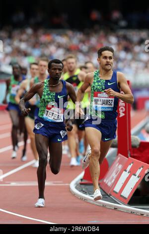 Samuel TEFERA (Ethiopia), Jordan WILLIAMSZ (Australia) competing in the Emsley Carr Mile Final at the 2019, IAAF Diamond League, Anniversary Games, Queen Elizabeth Olympic Park, Stratford, London, UK. Stock Photo