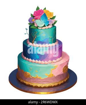 A colorful cake on a table. isolated in white background Stock Vector