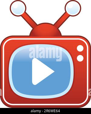 Play or advance media player icon on retro television set suitable for use in print, on websites, and in promotional materials. Stock Vector