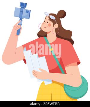 Travel Vlogger on White Stock Vector