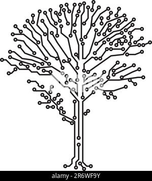 Vector tree crone made of electronic paths of black color Stock Vector