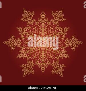 Single golden detailed snowflake on red background. Available in vector format. Vector format is Adobe illustrator EPS file, compressed in a zip fi... Stock Vector