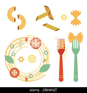 Italian Pasta and Macaroni Food Flat Icons Stock Vector