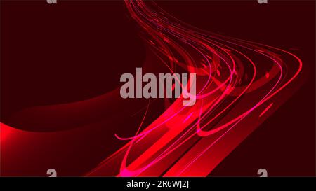 Texture abstract red burgundy cosmic magical glowing bright shining neon lines of spirals waves of strips of threads of energy patterns and copy space Stock Vector