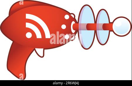 RSS feed icon on laser raygun vector illustration in retro 1950's style. Stock Vector