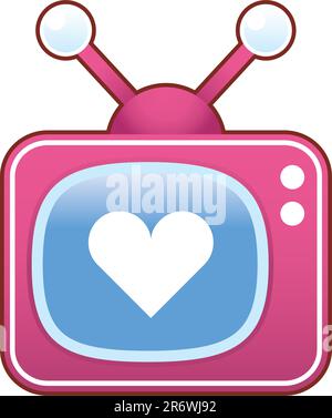 Heart or love icon on pink retro television set suitable for use in print, on websites, and in promotional materials. Stock Vector