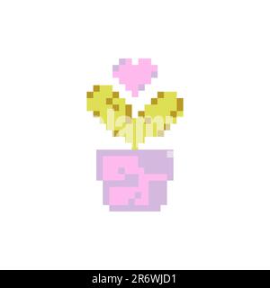 Potted plant in pixel art style. Vector illustration.. Stock Vector