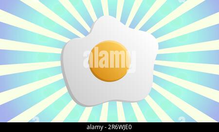 Omelet sign. Flat designed style icon. Vector. Dark red icon in lemon chiffon shutter bubble at  popart background with rays. Stock Vector
