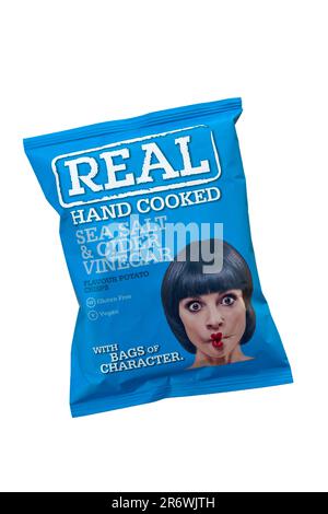 A packet of Real hand cooked sea salt & cider vinegar potato crisps. Stock Photo