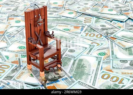 Electric chair on the dollars backdrop, 3D rendering Stock Photo