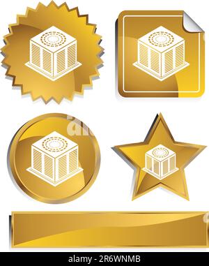 Set of 3D gold chrome icons - air conditioning unit. Stock Vector