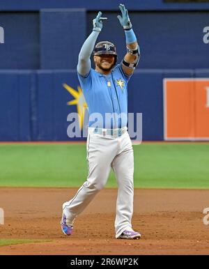 June 23, 2021, Florida, USA: Tampa Bay Rays shortstop Wander Franco  celebrates after his first ever