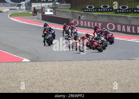 Misano Adriatico, Ita. 11th June, 2023. Start race MotoGP the drivers are starting from the starting grid during the MotoGP Oakley Italian Grand Prix Tissot Race Sunday, MotoGp of Italy - at Mugello Circuit on June 11, 2023 in Scarperia, Italy. (Photo by Fabio Averna/Sipa USA) Credit: Sipa USA/Alamy Live News Stock Photo