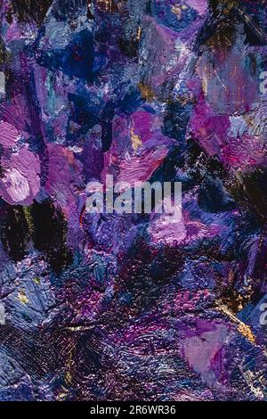 Close up violet purple abstract painting background. Highly-textured oil paint. High quality details. Art strokes on canvas Stock Photo