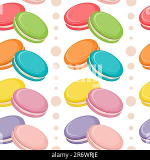 Vector seamless pattern with colorful macaroon cookies, french snack biscuits Stock Vector