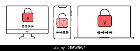 A locked device that requires a password. Phone, laptop and computer security Stock Vector