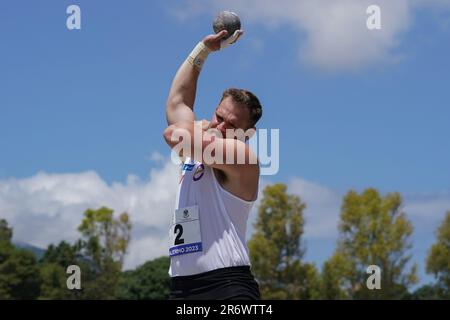 Palermo, Italy. 11th June, 2023. WEIR Zane (ASD ENTERPRISE SPORT & SERVICE G.A. FIAMME GIALLE) Shot Put Men during Campionato Italiano Assoluto di Societa, Italian Athletics in Palermo, Italy, June 11 2023 Credit: Independent Photo Agency/Alamy Live News Stock Photo