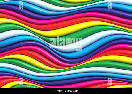 Wave of optical illusion. Abstract multicolored 3D illustrations. Horizontal lines stripes pattern or background with wavy distortion effect. Stock Vector