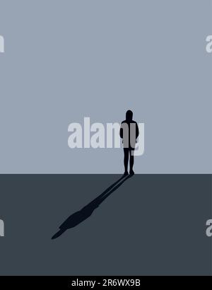 lonely sad girl stands in front of a gray wall Stock Vector