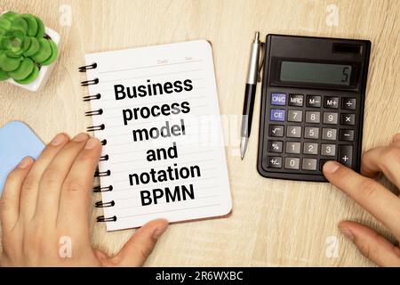 Business process model and notation BPMN is shown using a text. Stock Photo