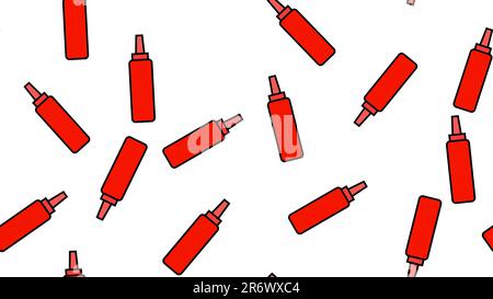 Red line Sauce bottle icon isolated seamless pattern on black background. Ketchup, mustard and mayonnaise bottles with. Stock Vector