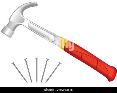 The manual tool a hammer and fixing nails in a vector on a white background Stock Vector
