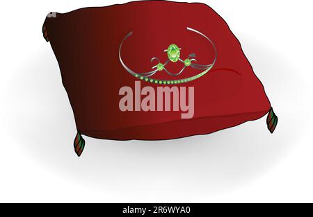 Silver tiara for the royals on a red velvet cushion Stock Vector