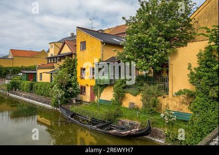 a sunken gondola in the canal of Frederiksværk, Denmark, May 24, 2023 Stock Photo