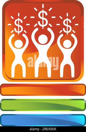 3D web button of a money with people. Stock Vector