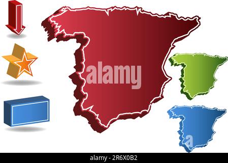 3D Spain country map isolated on a white background. Stock Vector