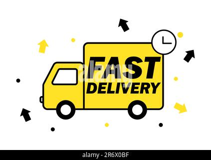 Fast delivery service badge with truck. Fast time delivery order. Quick shipping icon Stock Vector