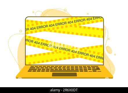 An error on the laptop screen. Broken device needs repair illustration Stock Vector