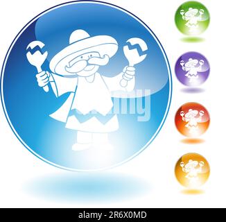 Maraca player crystal icon isolated on a white background. Stock Vector
