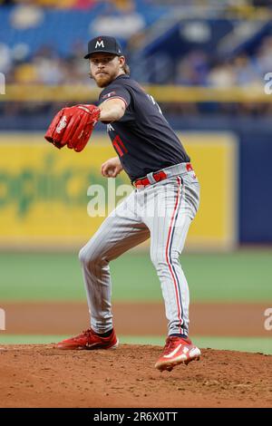 St. Petersburg, FL USA; Minnesota Twins starting pitcher Bailey Ober (17) delivers a pitch during an MLB game against the Tampa Bay Rays on Thursday, Stock Photo