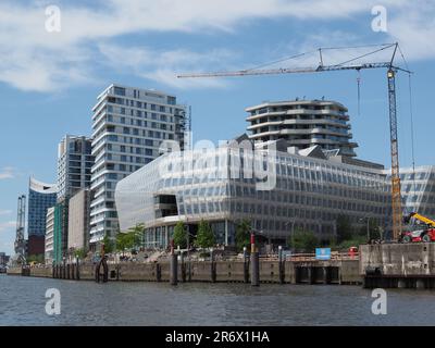 Hamburg HafenCity building site near the city center, seen from the Elbe river. Stock Photo